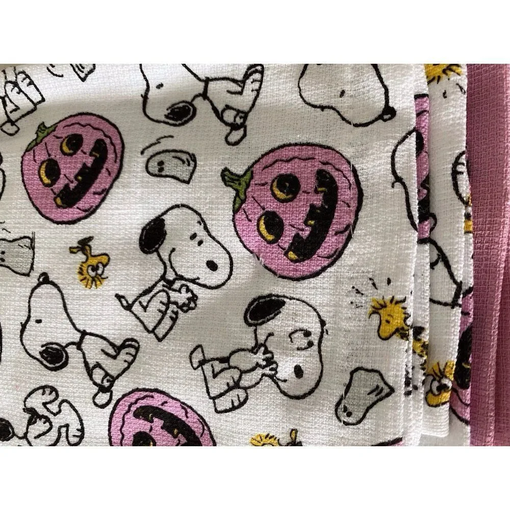 3 Pack Peanuts Snoopy Woodstock Halloween‎ Kitchen Towels Pink Pumpkin 16 X 26”